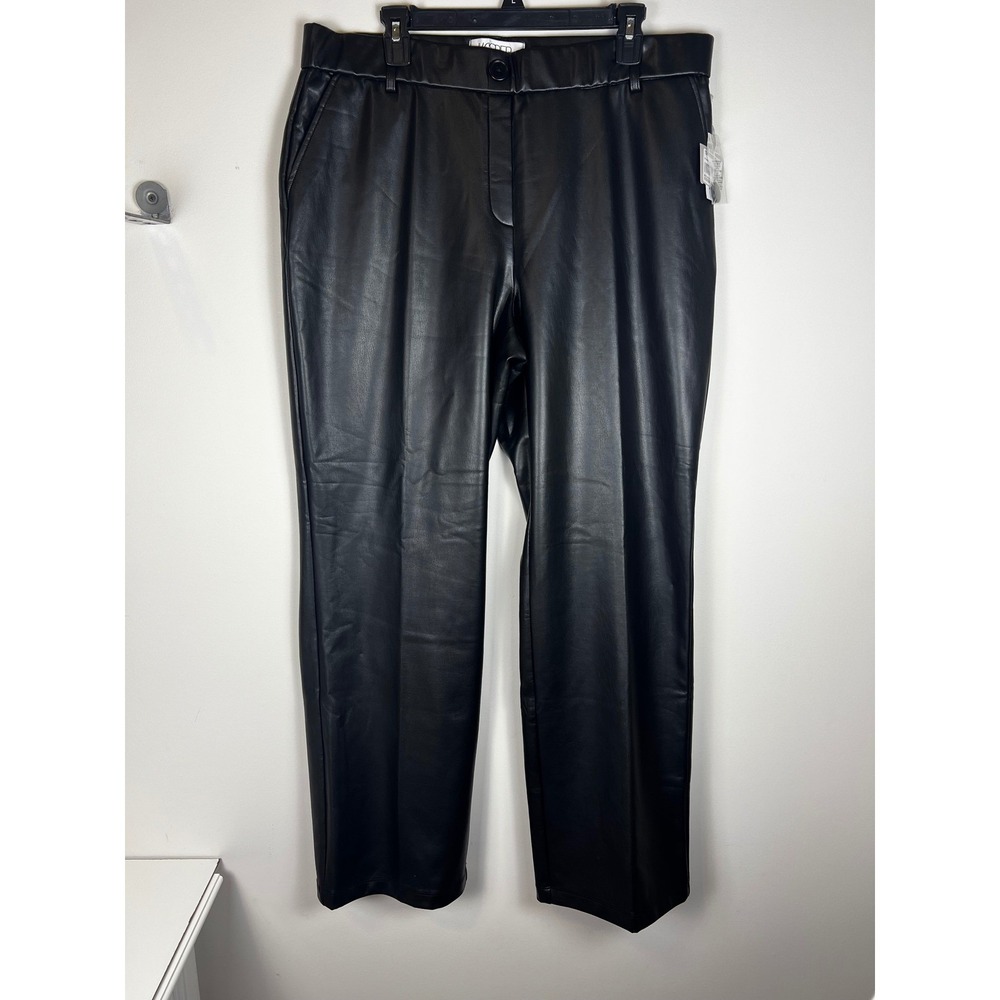 Kasper Womens Faux‎ Leather Black Wide Leg Pants Size XL NWT